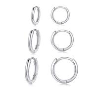 Women's Hoop Earrings 925 Silver Earrings Set - 3 Pairs Hypoallergenic Huggies Hoop Earrings Silver 925 Silver Small Earrings Set Sleeping Cartilage Tragus Silver Jewellery for Women Men Gifts 8/10/12