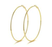 Womens Hoop Earrings Gold Plated Thin Hoops 80MM Endless Loops Round Earring Stainless Steel
