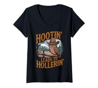 Womens Hootin Leads to Hollerin Funny Southern Saying V-Neck T-Shirt
