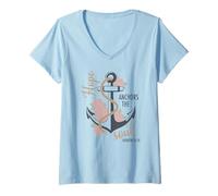 Womens Hope Anchors The Soul Bible Verse Christian Anchor Floral V-Neck T-Shirt