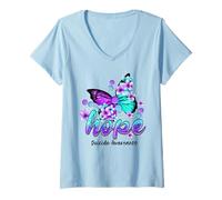 Womens Hope Butterfly Semicolon Suicide Awareness Gifts V-Neck T-Shirt