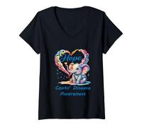 Women's Hope Coats Disease Awareness Cute Elephant Blue Rare V-Neck T-Shirt