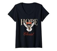 Womens Hope Faith Jesus God Christ Blessed Pray Pigeon Design V-Neck T-Shirt