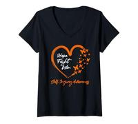 Women's Hope Fight Win Self-Injury Awareness Orange Ribbon Message V-Neck T-Shirt