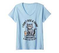Women's Hope for The Best Coffee Cat Morning Caffeine Lover Grumpy V-Neck T-Shirt