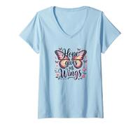 Womens Hope Gives Us Wings Shirt Breast Cancer Awareness Butterfly V-Neck T-Shirt