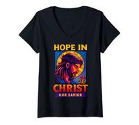 Womens Hope in Christ Jesus Our Savior Christian Faith Men Women V-Neck T-Shirt