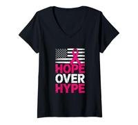 Womens Hope Over Hype Breast Cancer Awareness Pink Ribbon V-Neck T-Shirt