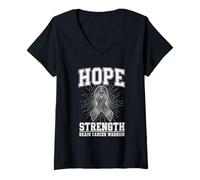 Womens Hope Strength Brain Cancer Warrior Ribbon V-Neck T-Shirt
