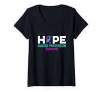 Womens Hope Suicide Prevention Ribbon Depression Suicide Awareness V-Neck T-Shirt