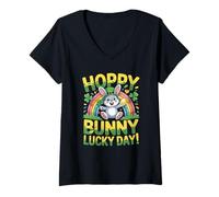 Women's Hoppy Bunny Lucky Day St Patricks Kids Outfit V-Neck T-Shirt