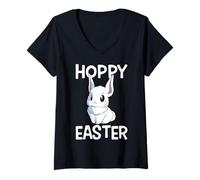 Women's Hoppy Easter Cute Easter Bunny Egg Hunting V-Neck T-Shirt