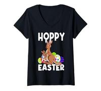 Women's Hoppy Easter Cute Easter Bunny Kangaroo Funny Egg Hunting V-Neck T-Shirt