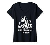 Women's Hoppy Easter Hour Some Bunny Needs Beer Here for the Hops V-Neck T-Shirt
