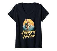 Women's Hoppy Hiker Rabbit Pun Mountain Trekking V-Neck T-Shirt