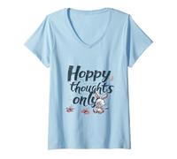 Women's Hoppy Thoughts Only Cute Bunny Positive Mindset Design V-Neck T-Shirt