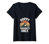 Womens Hoppy Thoughts Only Cute Frog Pun Spring Happy V-Neck T-Shirt