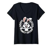 Women's Hoppy Together Family Edition Easter Bunny Crew V-Neck T-Shirt