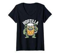 Womens Hopzilla Beer Monster Hops IPA Brewery Bar Oktoberfest V-Neck T-Shirt