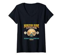 Women's Horizon Dune Station Retro Desert Road Design V-Neck T-Shirt