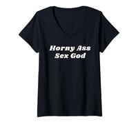 Womens Horny Ass Sex God - Funny Sexy Gifts for Couples V-Neck T-Shirt