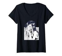 Womens Horror Manga Art Creepy Face Japanese V-Neck T-Shirt