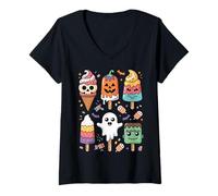 Womens Horror Movies Summer Popsicle Halloween Ice Cream Summerween V-Neck T-Shirt
