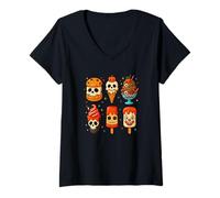 Womens Horror Movies Summer Popsicle Halloween Ice Cream Summerween V-Neck T-Shirt