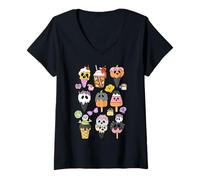 Womens Horror Movies Summer Popsicle Halloween Ice Cream Summerween V-Neck T-Shirt