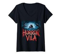 Women's Horror Vila Haunted Mansion Scary Forest Scene V-Neck T-Shirt