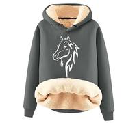 Women's Horse 3D Printed Hoodies Winter Warm Sherpa Fleece Lined Pullover Sweatshirts Casual Long Sleeve Sweater Tops
