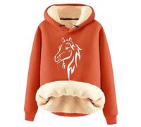 Women's Horse 3D Printed Hoodies Winter Warm Sherpa Fleece Lined Pullover Sweatshirts Casual Long Sleeve Sweater Tops