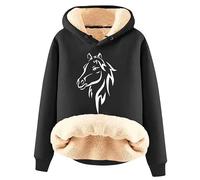 Women's Horse 3D Printed Hoodies Winter Warm Sherpa Fleece Lined Pullover Sweatshirts Casual Long Sleeve Sweater Tops