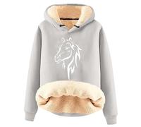 Women's Horse 3D Printed Hoodies Winter Warm Sherpa Fleece Lined Pullover Sweatshirts Casual Long Sleeve Sweater Tops