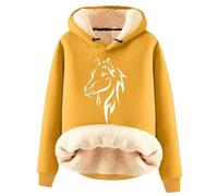 Women's Horse 3D Printed Hoodies Winter Warm Sherpa Fleece Lined Pullover Sweatshirts Casual Long Sleeve Sweater Tops