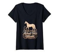 Womens Horse Akhal-Teke Mom Equestrian Pride Akhal-Teke V-Neck T-Shirt