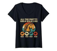 Womens Horse all pretty girls walk like this horse riding vintage V-Neck T-Shirt