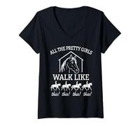 Womens Horse all pretty girls walk like this women riding horses V-Neck T-Shirt