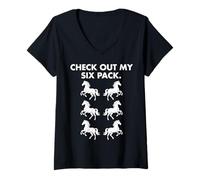 Womens Horse Check Out My 6 Pack Funny Equestrian Riding Six #25D19 V-Neck T-Shirt