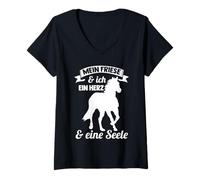 Womens Horse Equestrian Horse Riding Friese V-Neck T-Shirt