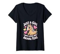 Womens Horse Just a Girl who Loves her Akhal-Teke Akhal-Teke V-Neck T-Shirt