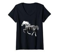 Womens Horse Lover Girl Mountains Nature Equestrian Western Riding V-Neck T-Shirt