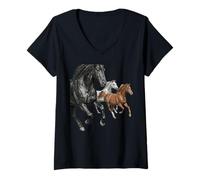 Women's Horse Lovers Realistic Western Running Horses Lover V-Neck T-Shirt