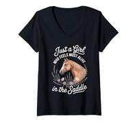 Womens Horse Rider Cute Horseback Riding for Horse Lover Equestrian V-Neck T-Shirt