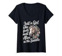 Womens Horse Rider Horseback Riding for Equestrian Floral Girls V-Neck T-Shirt