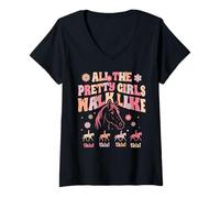 Womens Horse riding all pretty girls walk like this women groovy V-Neck T-Shirt