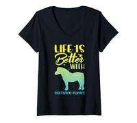 Womens Horse Riding - Life is Better with Shetland Ponies V-Neck T-Shirt