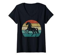 Womens Horse Silhouette Distressed Vintage Sunset Graphic #25DC V-Neck T-Shirt