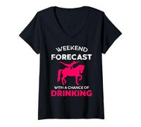 Womens Horse Vaulting Weekend Forecast Fun and Humor V-Neck T-Shirt