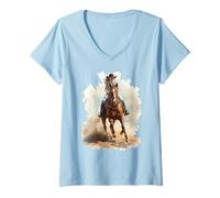 Womens Horse Western Riding Competition Reining Barrel Women Girls V-Neck T-Shirt